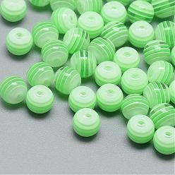 Vert Clair Perles de résine à rayures transparentes, ronde, vert clair, 6mm, Trou: 1mm