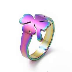 Rainbow Color Ионное покрытие (ip) 201 кольцо из клевера из нержавеющей стали, широкое кольцо для женщин, Радуга цветов, размер США 6 1/2 (16.9 мм)