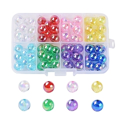 Mixed Color 8 Colors Eco-Friendly Transparent Acrylic Beads, AB Color, Round, Mixed Color, 10mm, Hole: 2mm, 8colors, about 11pcs/color, 88pcs/box