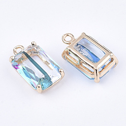 Pale Turquoise Transparent Glass Pendants, for DIY Jewelry Making, with Brass Findings, Faceted, Rectangle, AB Color Plated, Light Gold, Pale Turquoise, 17.5x10x6.5mm, Hole: 1.6mm