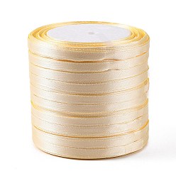 Beige Single Face Satin Ribbon, Polyester Ribbon, Beige, 1/4 inch(6mm), about 25yards/roll(22.86m/roll), 10rolls/group, 250yards/group(228.6m/group)