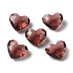 Coconut Brown Transparent Glass Rhinestone Cabochons, Faceted, Heart, Pointed Back, Coconut Brown, 9.5x12x5.5mm