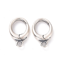 Antique Silver 925 Sterling Silver Spring Gate Clasps, Oval, Antique Silver, 12x8x2.5mm, Hole: 1.4mm, Inner Diameter: 6x5mm