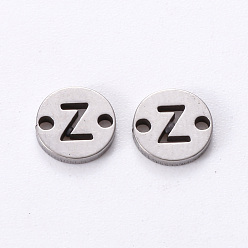Letter Z 201 Stainless Steel Links, Laser Cut, Flat Round with Letter, Letter.Z, 6x6x1mm, Hole: 0.8mm