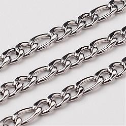 Stainless Steel Color 304 Stainless Steel Figaro Chains, Unwelded, Stainless Steel Color, 4~6x3mm