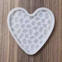 Corazón Moldes de tapete de taza con textura de diamante de silicona, moldes de resina, para la fabricación artesanal de resina uv y resina epoxi, patrón del corazón, 122x123x9 mm, diámetro interior: 111x111x7 mm