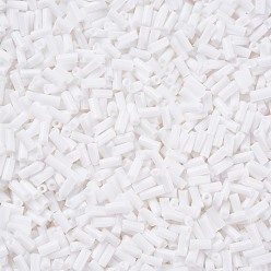 White Opaque Colours Glass Bugle Beads, Round Hole, White, 3~8x2mm, Hole: 0.7mm, about 450g/pound
