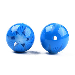 Dodger Blue Flower Opaque Resin Beads, Round, Dodger Blue, 20x19mm, Hole: 2mm