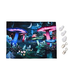 Champignons Lumière noire réactive aux uv tentures, tapisserie murale décorative en polyester, pour la décoration, rectangle, motif aux champignons, 950x750x0.5mm