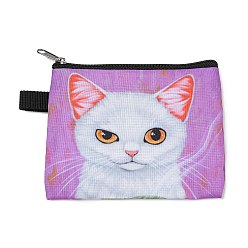 Púrpura Media Lindo gato carteras con cremallera de poliéster, monederos rectangulares, monedero para mujeres y niñas, púrpura medio, 11x13.5 cm