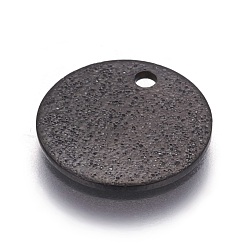 Electrophoresis Black 304 Stainless Steel Textured Pendants, Flat Round, Electrophoresis Black, 10x1mm, Hole: 1.2mm
