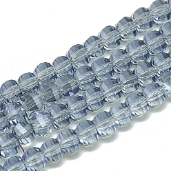 Cornflower Blue Electroplate Glass Beads Strands, Rainbow Plated, Faceted, Round, Cornflower Blue, 6x5x5mm, Hole: 1mm, about 95~96pcs/strand, 17.20 inch(43.7cm)