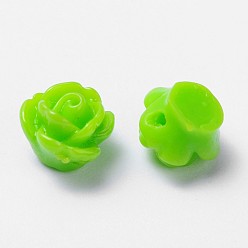 Lime Green Opaque Resin Beads, Rose Flower, Lime Green, 9x7mm, Hole: 1mm