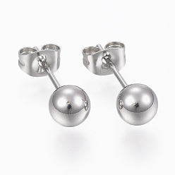 Stainless Steel Color 201 Stainless Steel Ball Stud Earrings, Hypoallergenic Earrings, with 316 Surgical Stainless Steel Pins, Stainless Steel Color, 4mm, Pin: 0.8mm