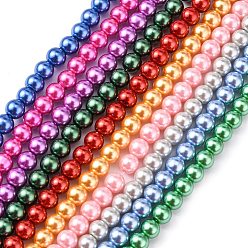 Color mezclado Perlas de vidrio ecológicas, pearlized, rondo, color mezclado, 6 mm, agujero: 1.2~1.5 mm, sobre 68 unidades / cadena, 16'' (40.64 cm)
