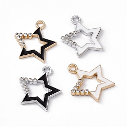 Mixed Color Alloy Rhinestone Pendants, Enamel Style, Star Charm, Platinum & Golden, Mixed Color, 21.5x19x2.5mm, Hole: 2mm