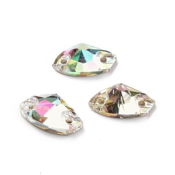 Mixed Color Axe Shape Sew on Rhinestone, K5 Glass Rhinestone, 2-Hole Link, Plated Flat Back, Sewing Craft Decoration, Mixed Color, 5.5x10x3mm, Hole: 0.9mm