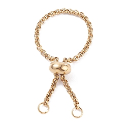 Golden 304 Stainless Steel Rolo Chains Slider Ring Findings, Adjustable Ring Findings with Brass Beads, Golden, Inner Diameter: 2~28mm
