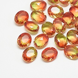 Light Siam Pointed Back Glass Rhinestone Cabochons, Imitation Tourmaline, Faceted, Oval, Light Siam, 10x8x4mm