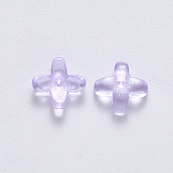Ciruela Perlas de vidrio pintado en aerosol transparente, con polvo del brillo, trébol, lila, 8x8x3 mm, agujero: 0.9 mm