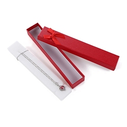 Rouge Boîtes à colliers rectangulaires en papier avec nœud papillon, coffret cadeau à bijoux pour le rangement des colliers, rouge, 21x4x2.2 cm