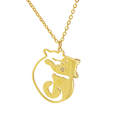 Real 18K Gold Plated Stainless Steel Pendant Necklaces, with Cable Chains for Women, Cat Shaped, Real 18K Gold Plated, 17.72 inch(45cm)
