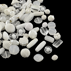 White Acrylic Beads, Mixed Shapes, White, 5.5~28x6~20x3~11mm, Hole: 1~5mm