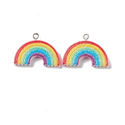 Colorful Opaque Resin Pendants, with Platinum Tone Iron Loops and Glitter Powder, Rainbow, Colorful, 20x27x4mm, Hole: 2mm