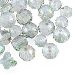 Verde Claro Perlas de vidrio transparentes, color de ab, facetados, formas mixtas, verde claro, 7~10x7~10x5~9.5 mm, agujero: 1~1.5 mm