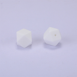 White Hexagonal Silicone Beads, Chewing Beads For Teethers, DIY Nursing Necklaces Making, White, 23x17.5x23mm, Hole: 2.5mm