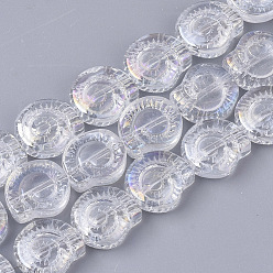 Clear AB Electroplate Glass Beads Strands, AB Color Plated, Spiral Shell Shape, Clear AB, 12x11.5x4.5mm, Hole: 1mm, about 50~51pcs/Strand, 24.41 inch(62cm)