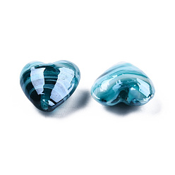 Dark Turquoise Handmade Lampwork Beads, Pearlized, Dark Turquoise, 16x16x8.5mm, Hole: 1.4mm