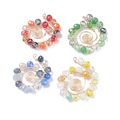Color mezclado Colgantes de perlas de vidrio electrochapado, con alambre de cobre ecológico, vórtice, color mezclado, 35x32x5 mm, agujero: 1.4 mm