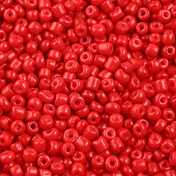 Roja Hornear bolas de semillas de vidrio de pintura, rojo, 6/0, 4~5x3~4 mm, agujero: 1~2 mm, sobre 4500 unidades / bolsa