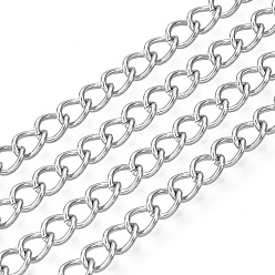 Stainless Steel Color 304 Stainless Steel Curb Chains, Unwelded, with Spool, Stainless Steel Color, 5x4x0.6mm, about 32.8 Feet(10m)/roll
