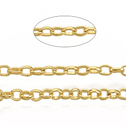 Золотой Паяные латунные цепи Роло, отрыгивающая цепь, с катушкой, золотые, 2x0.5 мм, около 328.08 футов (100 м) / рулон