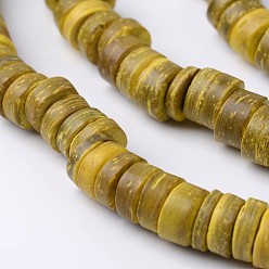 Золотистый Крашеные натурального кокосового нити диск шарик, золотые, 9x2~6 мм, отверстие : 3 мм, около 108 шт / нитка, 15.7 дюйм