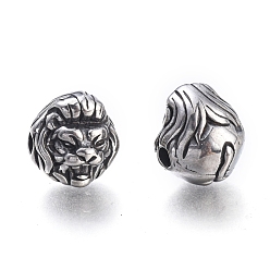 Античное Серебро 304 из нержавеющей стали бусы, голова льва, античное серебро, 10x11x11 мм, отверстие : 2 мм