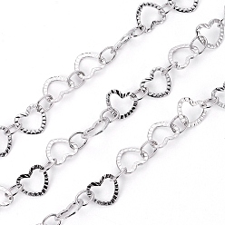 Stainless Steel Color 304 Stainless Steel Link Chains, Soldered, with Spool, Heart, Stainless Steel Color, Heart: 7.5x6.5x0.5mm, Oval: 5x4x0.5mm, about 32.8 Feet(10m)/roll