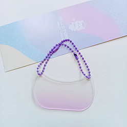 Pourpre Moyen Ébauches de porte-clés pendentif disque de bricolage acrylique progressif, avec des chaînes de billes, sac à main, support violet, 7x4 cm