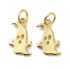 Real 18K Gold Plated Rack Plating Brass Charms, with Jump Ring, Lead Free & Cadmium Free, Long-Lasting Plated, Ghost Charm, Real 18K Gold Plated, 13.5x8.5x1mm, Hole: 3.5mm