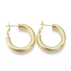 Real 18K Gold Plated Brass Hoop Earrings, Long-Lasting Plated, Ring, Real 18K Gold Plated, 29.5~30x5mm, Pin: 0.8mm