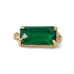 Emerald Transparent K9 Glass Connector Charms, with Light Gold Plated Brass Findings, Faceted, Rectangle Links, Emerald, 20.5x8x4.5mm, Hole: 1.5mm