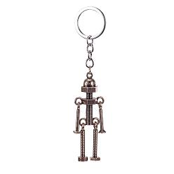 Antique Silver Alloy Keychain, with Iron Key Ring, Robot, Antique Silver, 130mm
