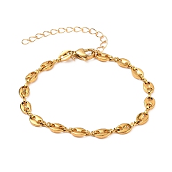 Golden 304 Stainless Steel Coffee Bean Chain Bracelets, with Lobster Claw Clasps, Golden, 7-1/2 inch(19cm)