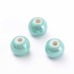 Aquamarine Handmade Porcelain Beads, Pearlized, Round, Aquamarine, 18mm, Hole: 2~3.5mm