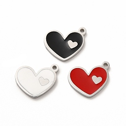 Mixed Color 304 Stainless Steel Enamel Charms, Heart, Mixed Color, 13x10x1mm, Hole: 1.2mm