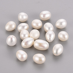 Floral White Natural Cultured Freshwater Pearl Half Drilled Beads, Rice, Floral White, 8~11x8~9mm, Half Hole: 0.8mm
