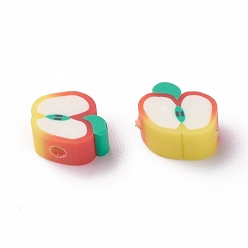 Or Perles en fimo faits à la main, tranche de pomme, or, 9.5~11x9~10x4.5~4.7mm, Trou: 1.6mm
