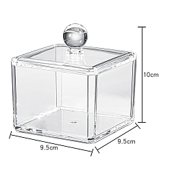 Clair Boîte de rangement en plastique transparent, pour coton-tige, coton, mélangeur de beauté, rectangle, clair, 9.5x9.5x10 cm